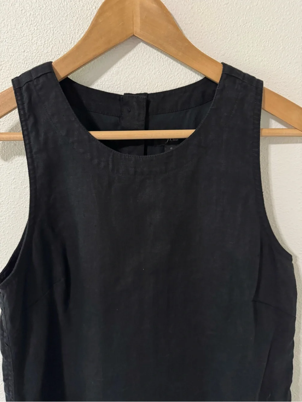 J Crew Beauchamps Linen Button-Back Sleeveless Shift Dress Black Pockets-Small